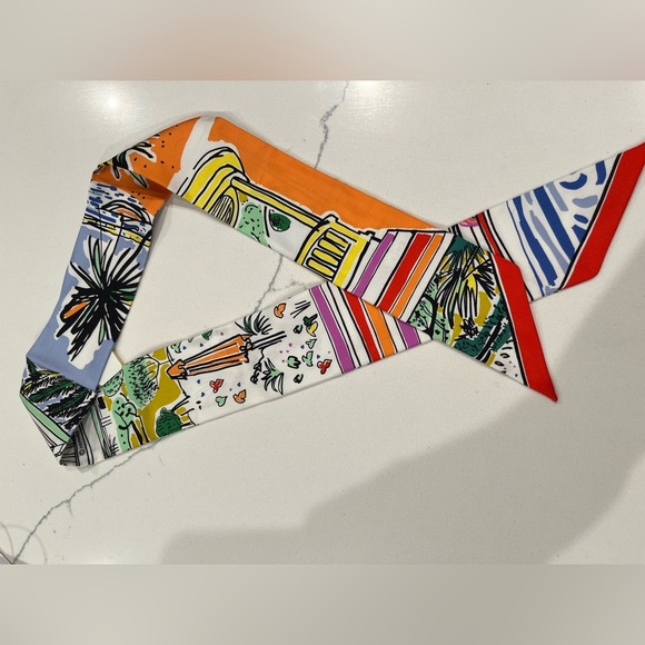 NWT Hermes Rayures d'Ete twilly ribbon scarf Red Orange Yellow - Picture 4 of 6